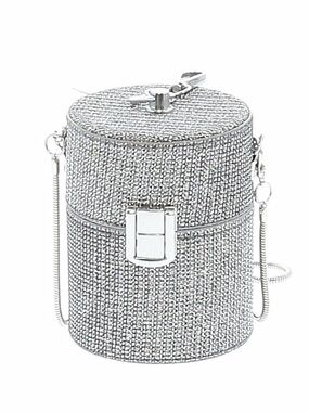 Silver Crystal Cylinder Crossbody Bag with Chain Strap
